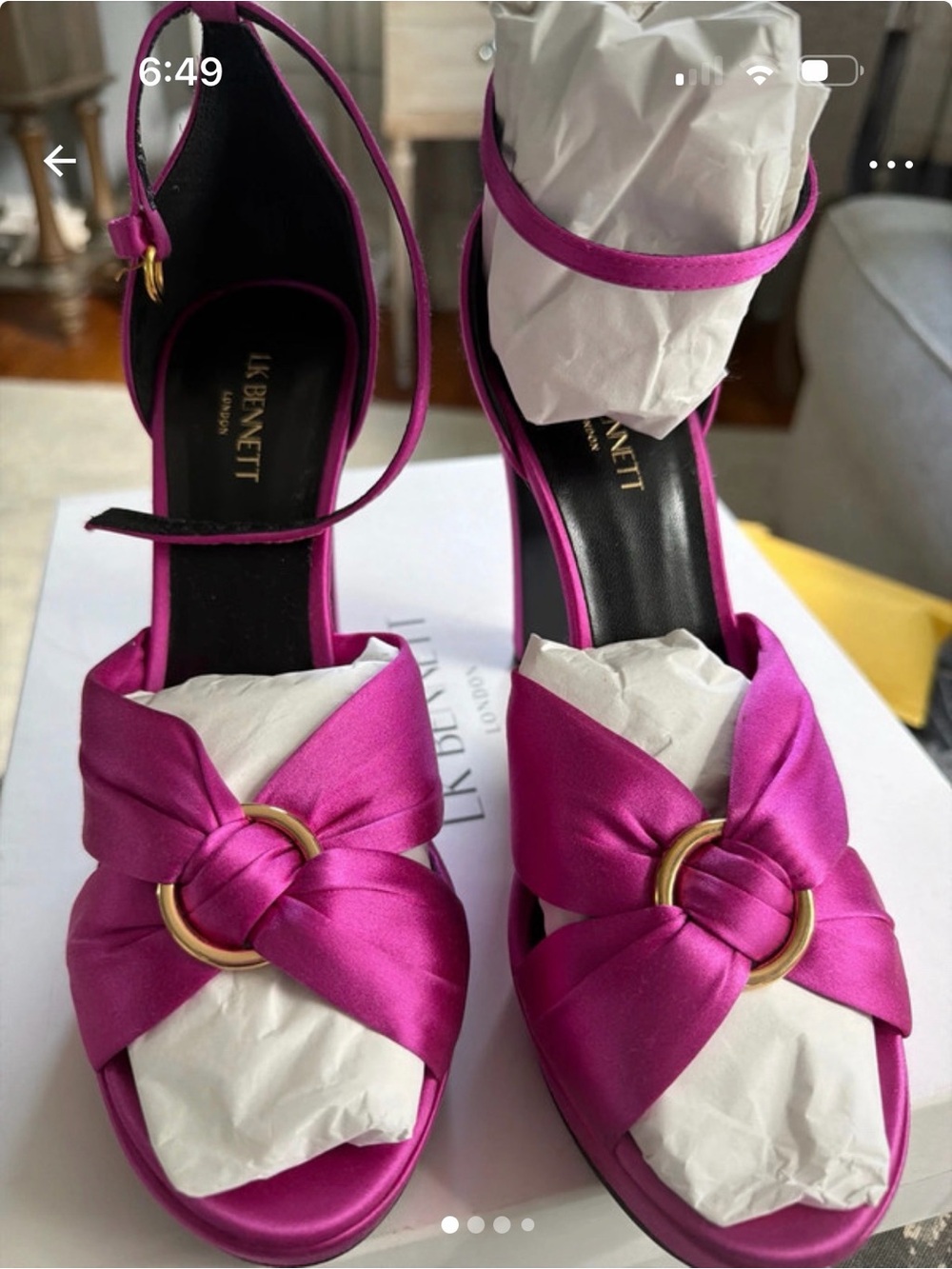 LK Bennett Pink Satin Knot Platform Ankle-Strap Sandals